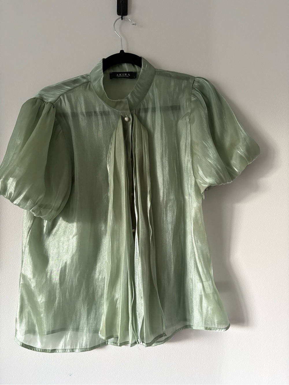 AKIRA Light Sage Green Satin Top